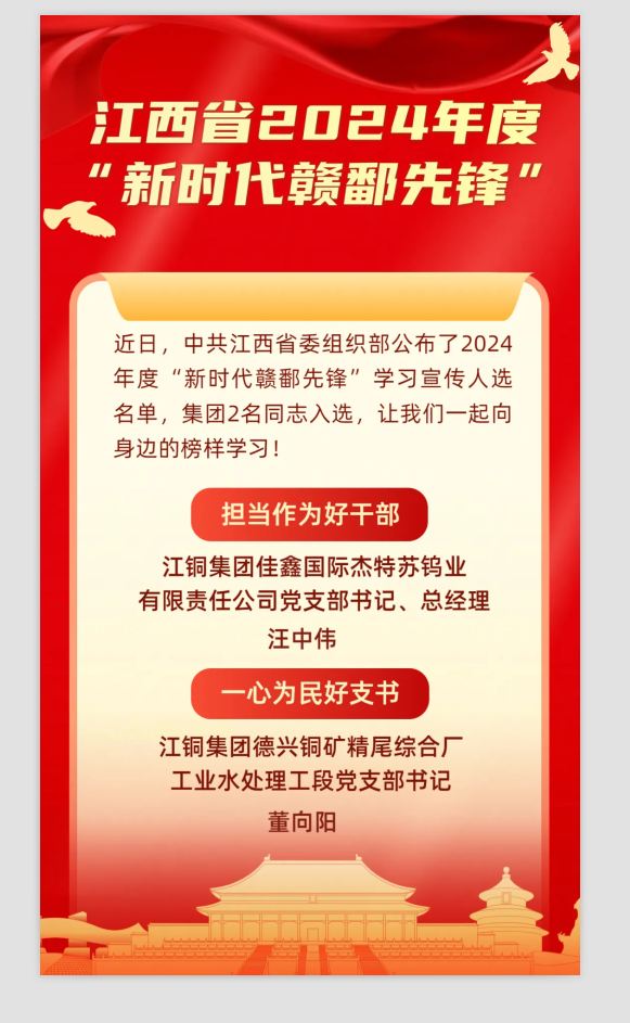 彰显情怀——两名同志入选江西省2024年度“新时代赣鄱先锋”